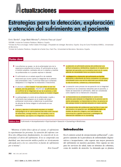 El cultivo de la autoconciencia y el bienestar emocional en los profesionales que trabajan con el sufrimiento